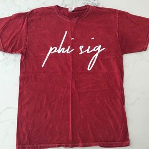Phi Sig T Shirt Colortone Size Medium Red with White Lettering Vintage Look